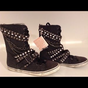 Studded Rhinestone Chain Gray Sneaker Boots